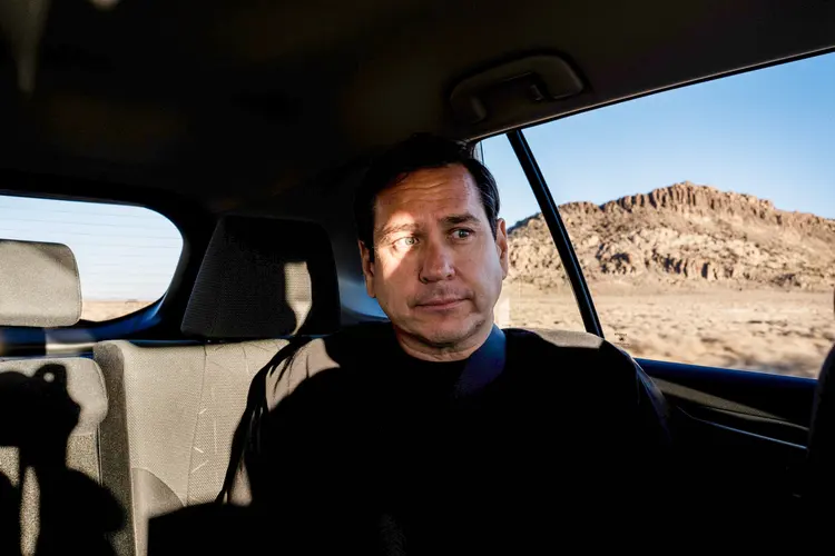 Nevada Secretary of State Cisco Aguilar is driven through rural Nevada to visit rural county clerks weeks on Oct. 11, 2024, ahead of the president election.Melina Mara—The Washington Post/Getty Images